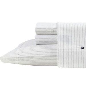 Buoy Line 4-Piece Gray Botanical Percale Cotton Queen Sheet Set